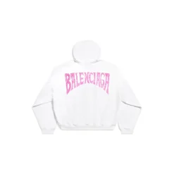 Hoodie Round Paris Tropical Oversize in Bianco/rosa