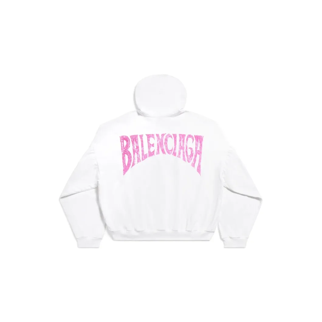 Hoodie Round Paris Tropical Oversize in Bianco/rosa
