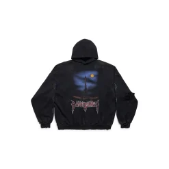 Hoodie Senza Tasche Paris Moon Oversize in Nero D&eacute;lav&eacute;