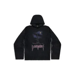 Hoodie Stropicciato Paris Moon Large Fit in Nero
