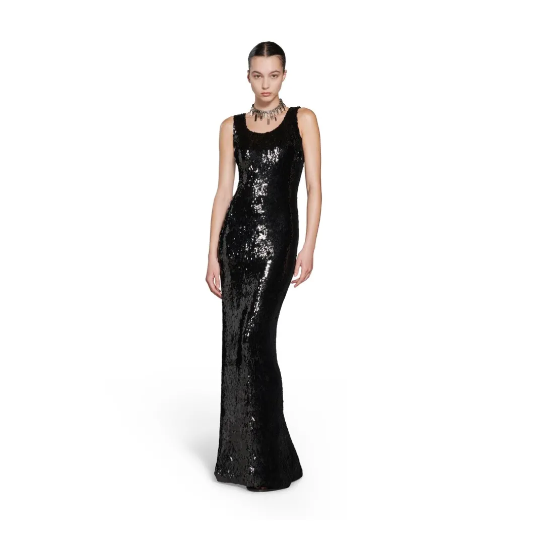 Maxi Abito Ricamato da Donna in Nero