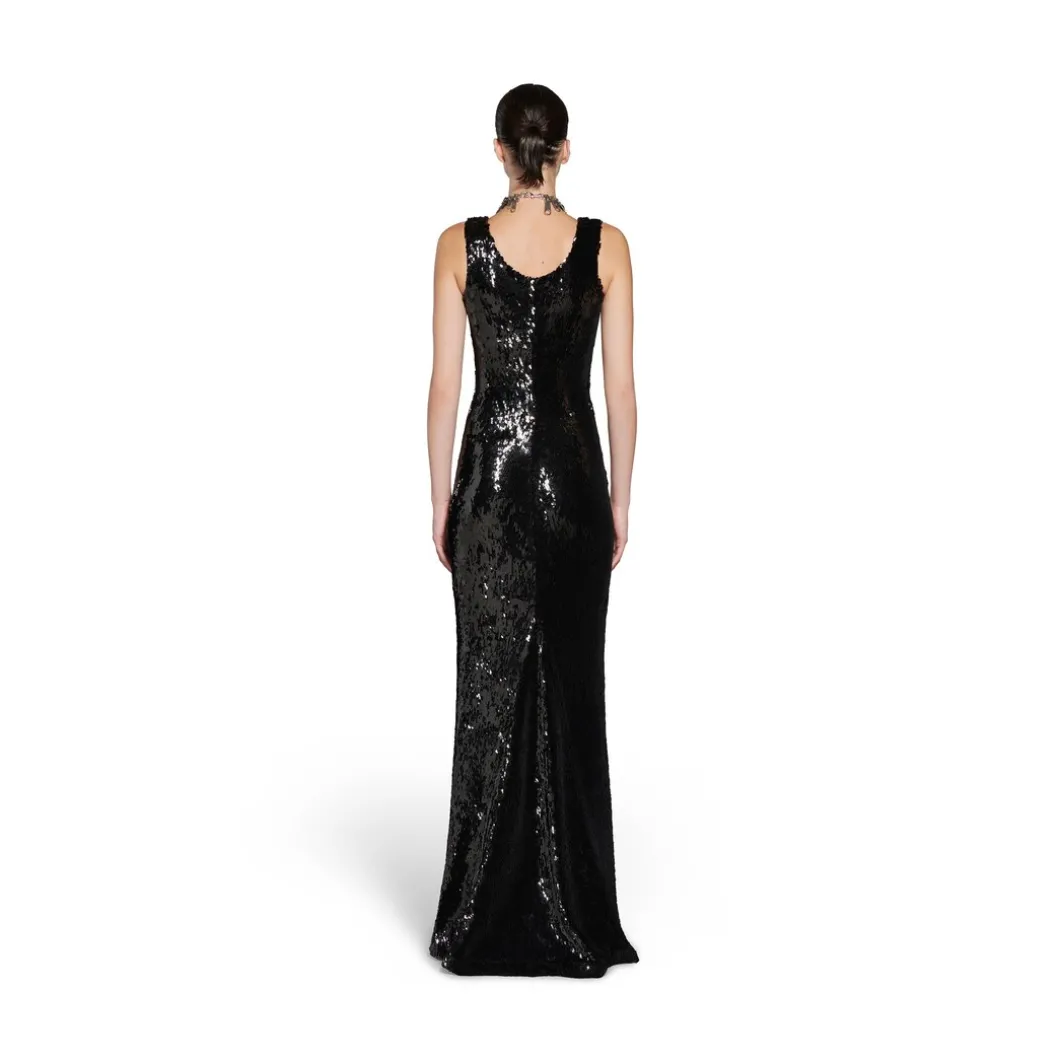 Maxi Abito Ricamato da Donna in Nero