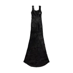 Maxi Abito Ricamato da Donna in Nero