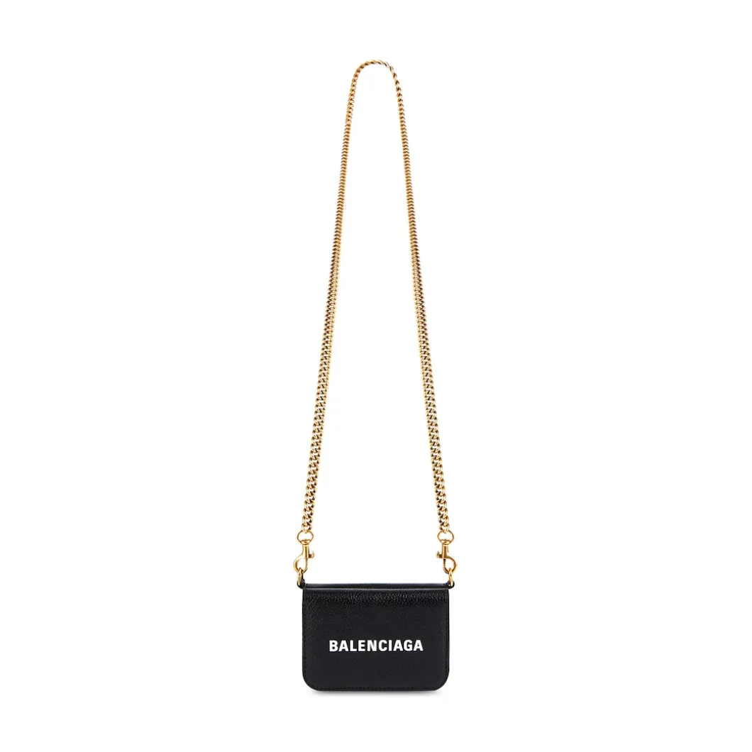 Mini Portafoglio Cash Con Catena da Donna in Nero