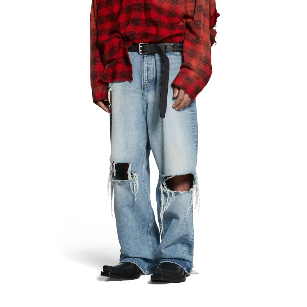 Pantaloni Baggy Destroyed Super Large in Blu
