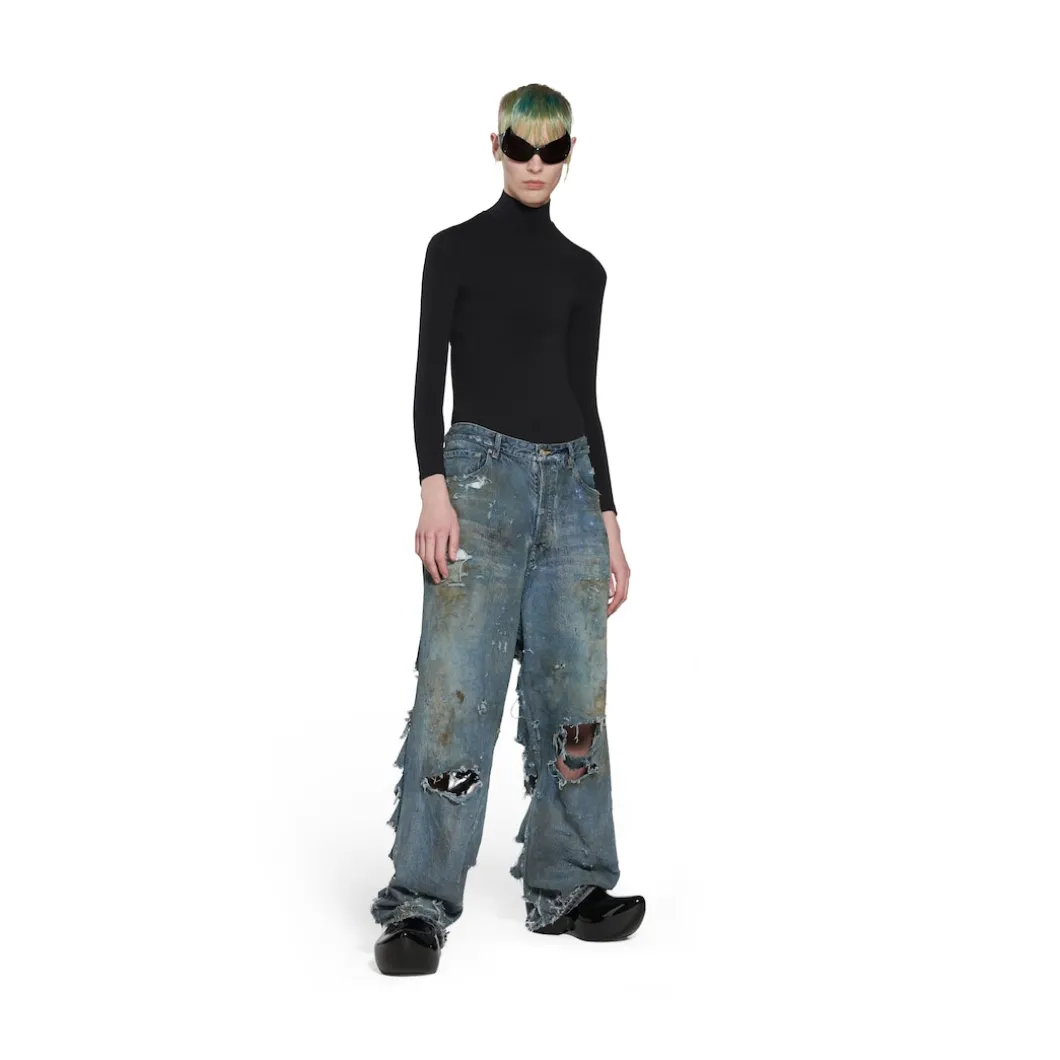 Pantaloni Baggy Super Destroyed in Azzurro