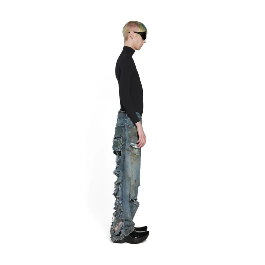 Pantaloni Baggy Super Destroyed in Azzurro