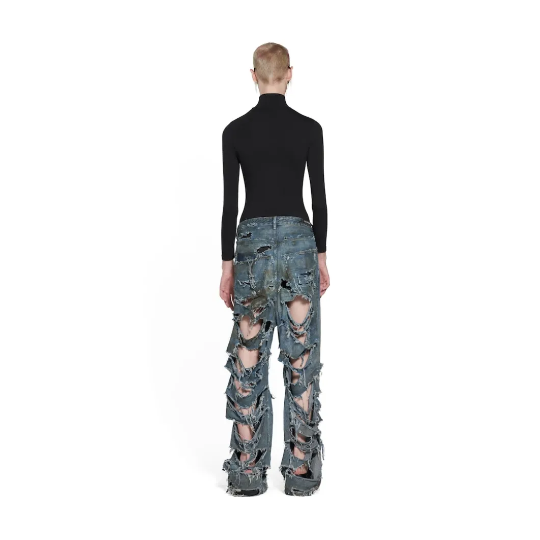 Pantaloni Baggy Super Destroyed in Azzurro