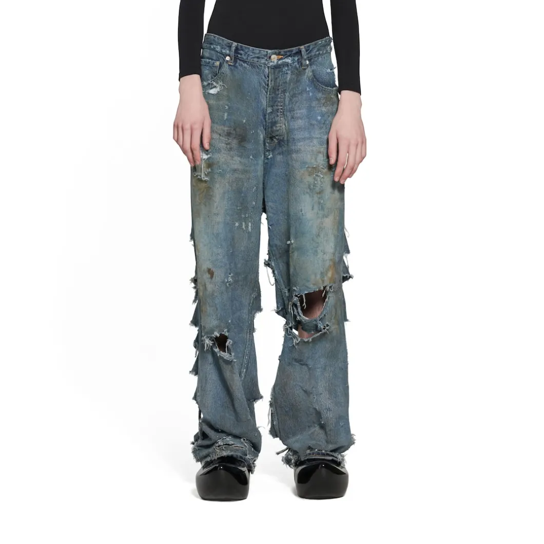 Pantaloni Baggy Super Destroyed in Azzurro