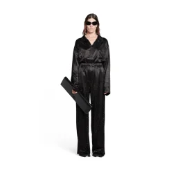 Pantaloni Con Strass Pyjama da Donna in Nero