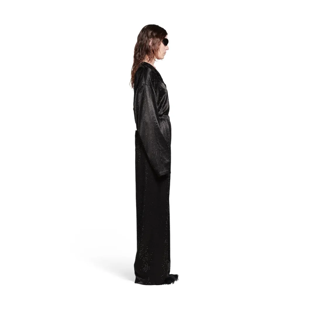 Pantaloni Con Strass Pyjama da Donna in Nero