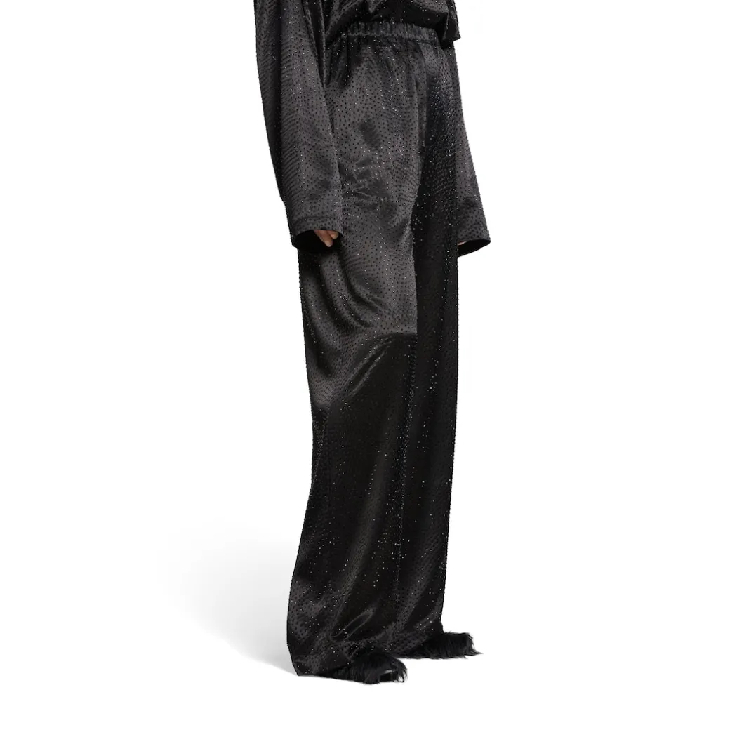 Pantaloni Con Strass Pyjama da Donna in Nero