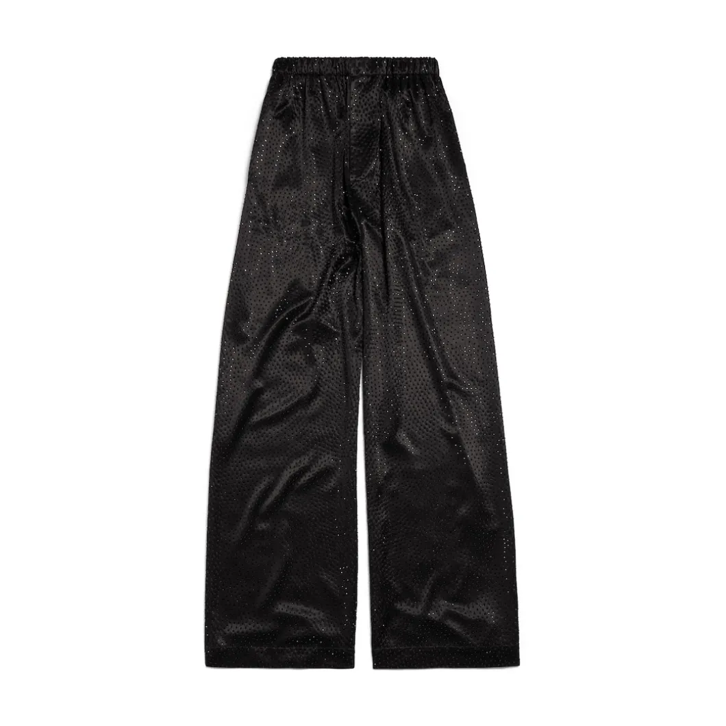 Pantaloni Con Strass Pyjama da Donna in Nero