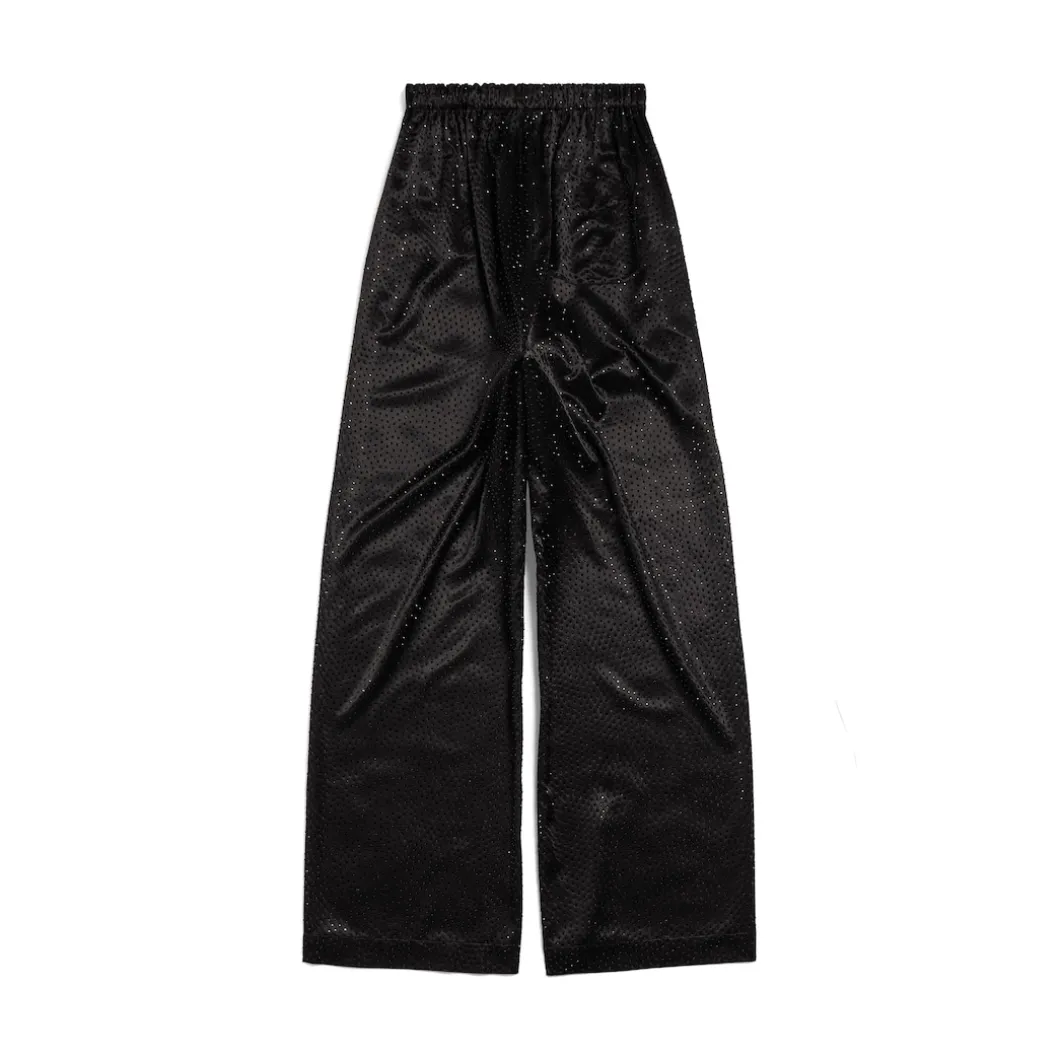 Pantaloni Con Strass Pyjama da Donna in Nero