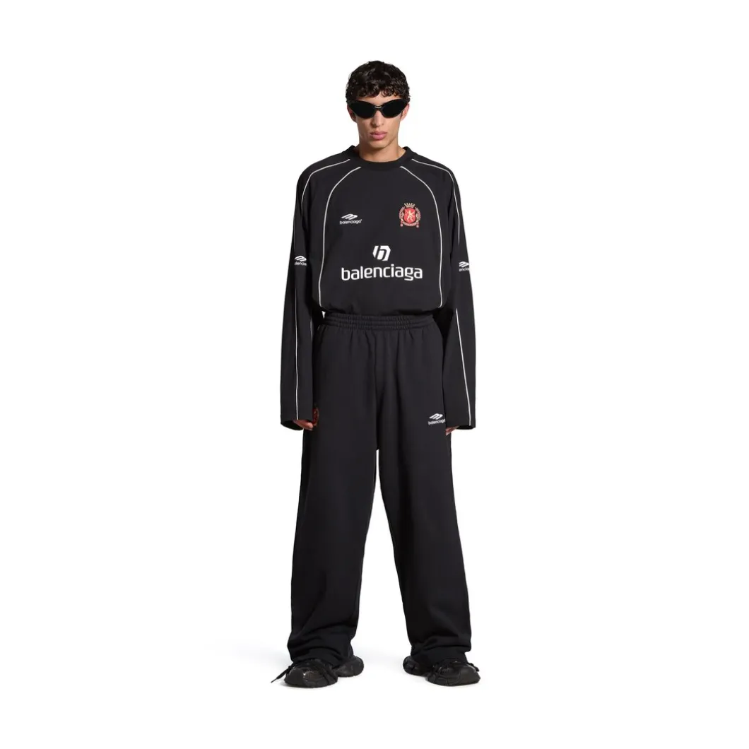 Pantaloni Da Tuta Baggy Soccer in Nero/bianco