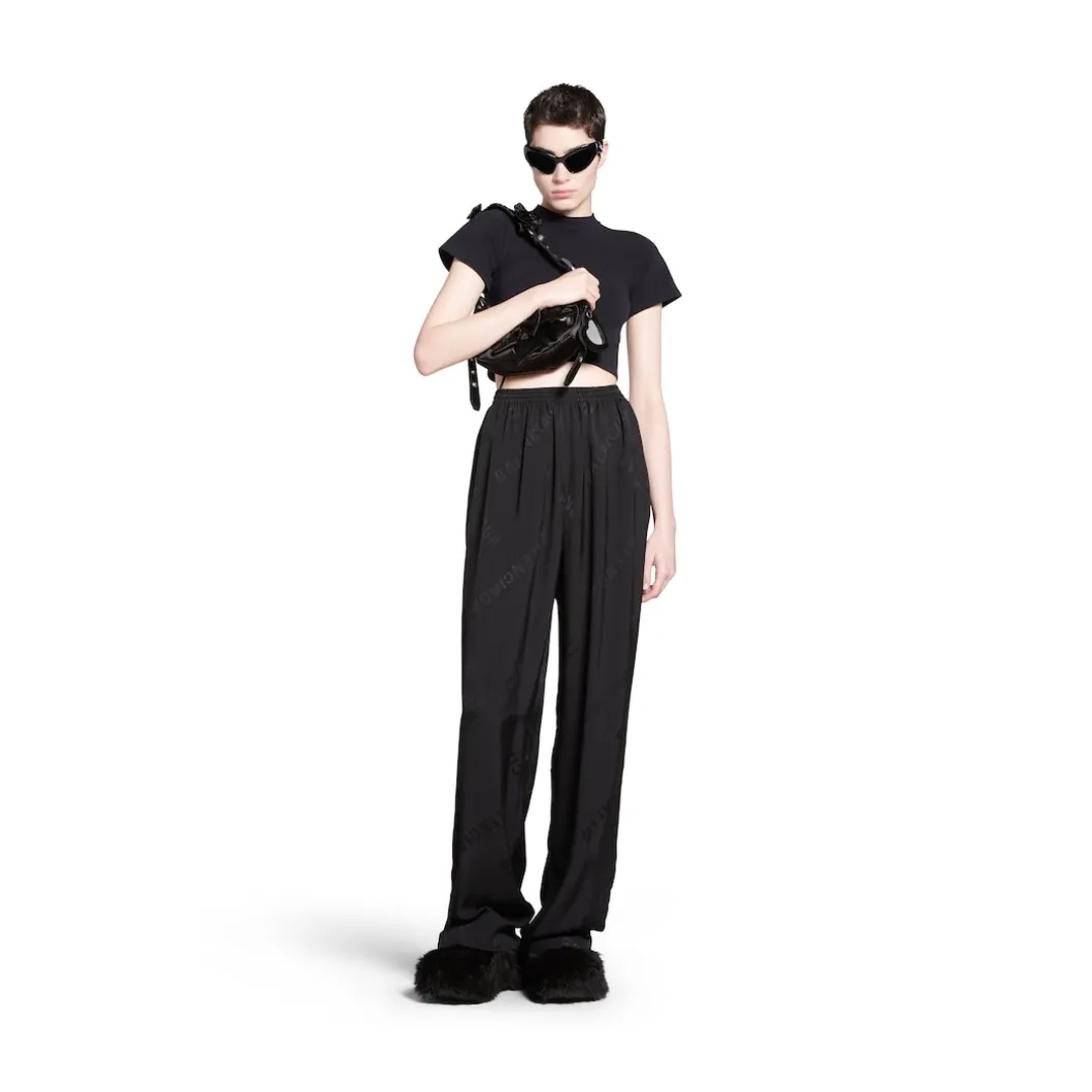 Pantaloni Tracksuit Bal Diagonal Allover Fluidi da Donna in Nero