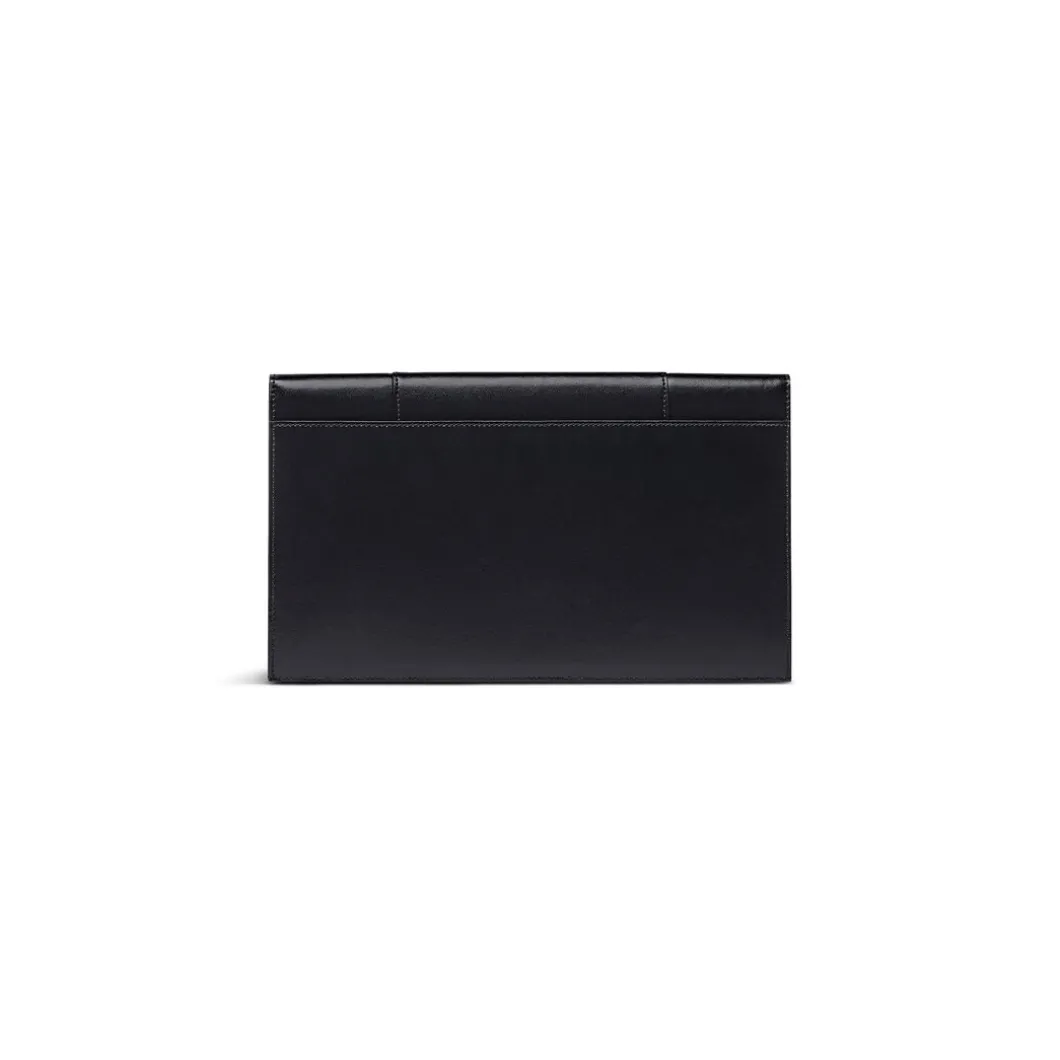 Pochette Hourglass Piatta Con Patta In Pelle Box da Donna in Nero
