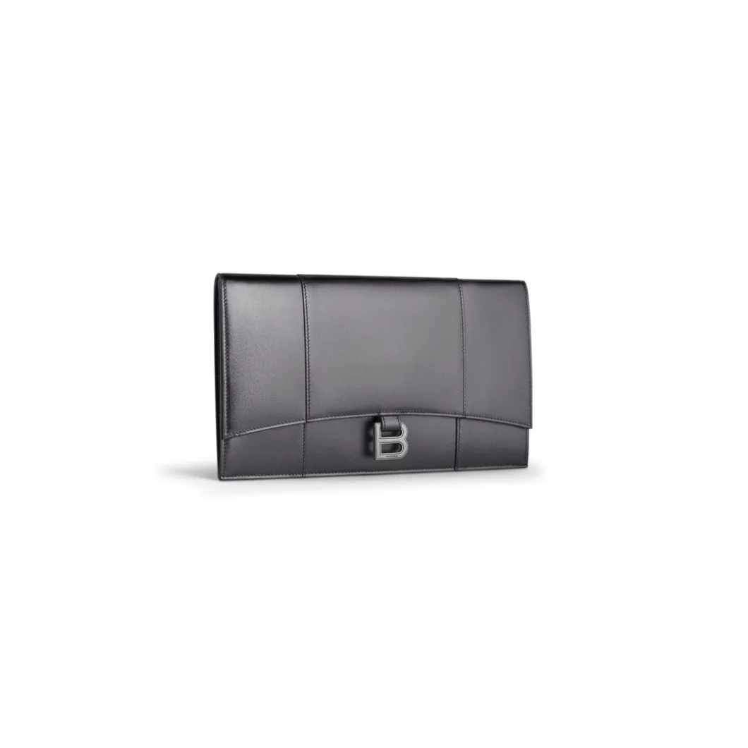 Pochette Piatta Con Battente Hourglass Metallizzata da Donna in Grigio