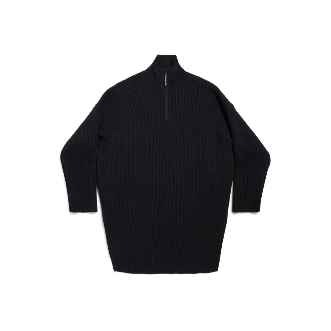 Poncho A Collo Alto Con Mezza Zip in Nero