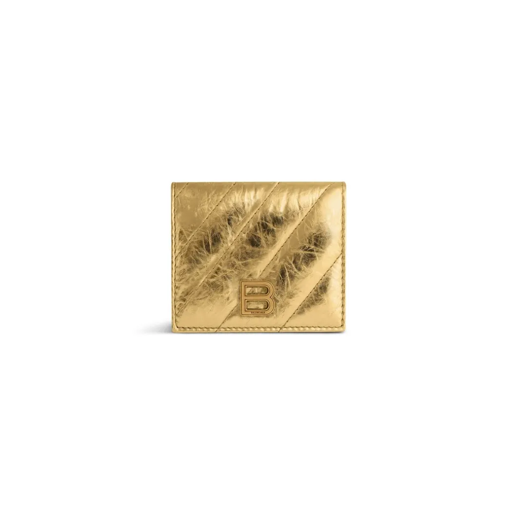 Portacarte E Portamonete Con Patta Crush Metallizzato E Trapuntato da Donna in Oro