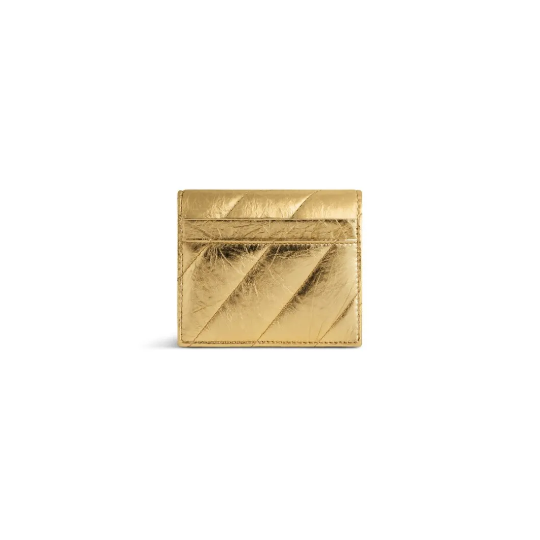 Portacarte E Portamonete Con Patta Crush Metallizzato E Trapuntato da Donna in Oro