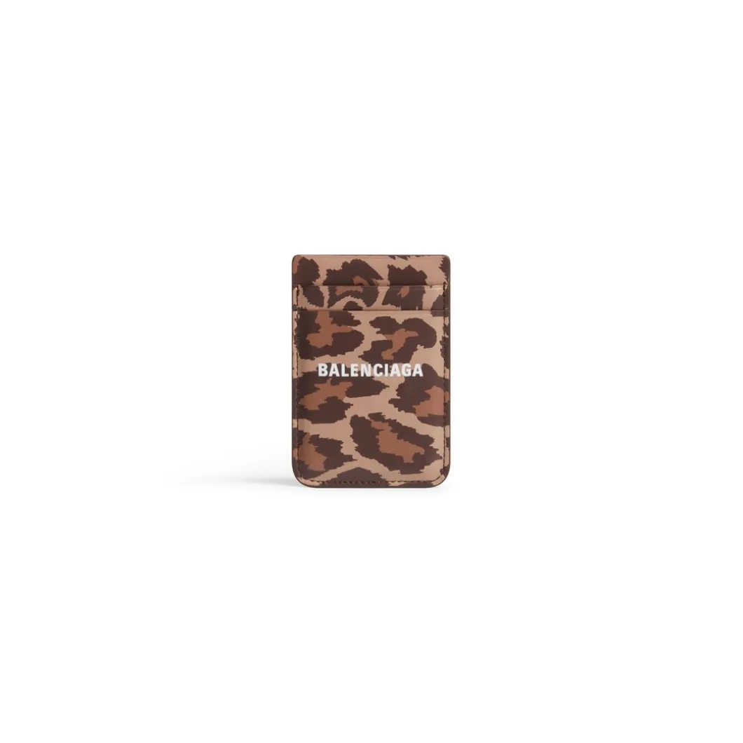 Portacarte Magnetico Cash Con Stampa Leopardata da Donna in Beige