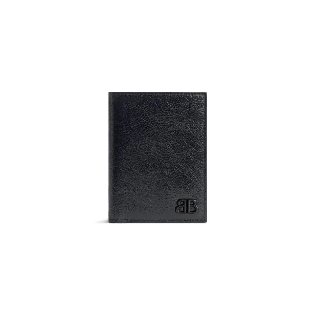 Portafoglio Bi-fold Verticale Monaco da Uomo in Nero