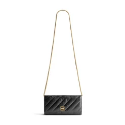 Portafoglio Con Catena Crush Trapuntato da Donna in Nero