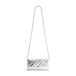 Portafoglio Con Catena Crush Metallizzato E Trapuntato da Donna in Argento