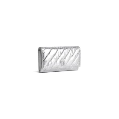 Portafoglio Con Catena Crush Metallizzato E Trapuntato  da Donna in Argento