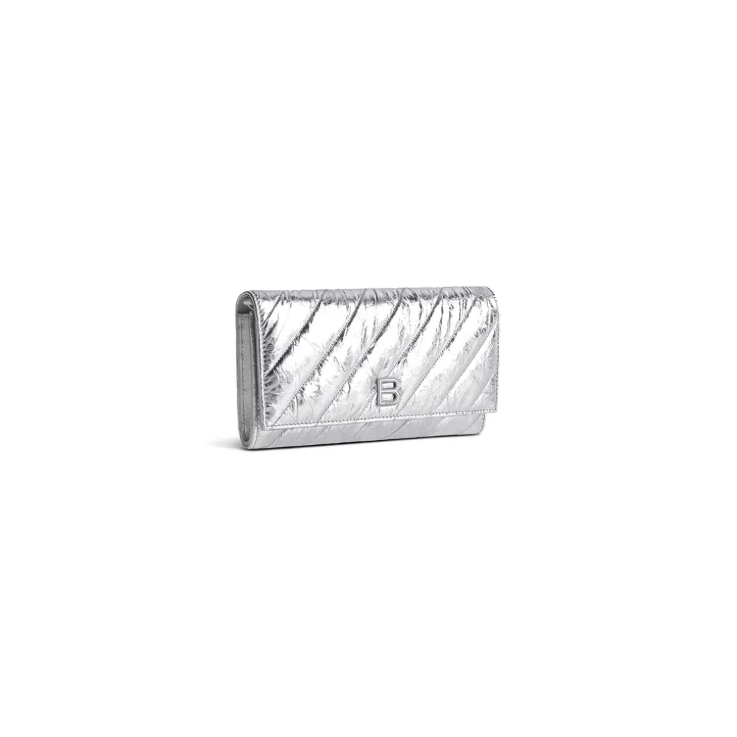 Portafoglio Con Catena Crush Metallizzato E Trapuntato da Donna in Argento