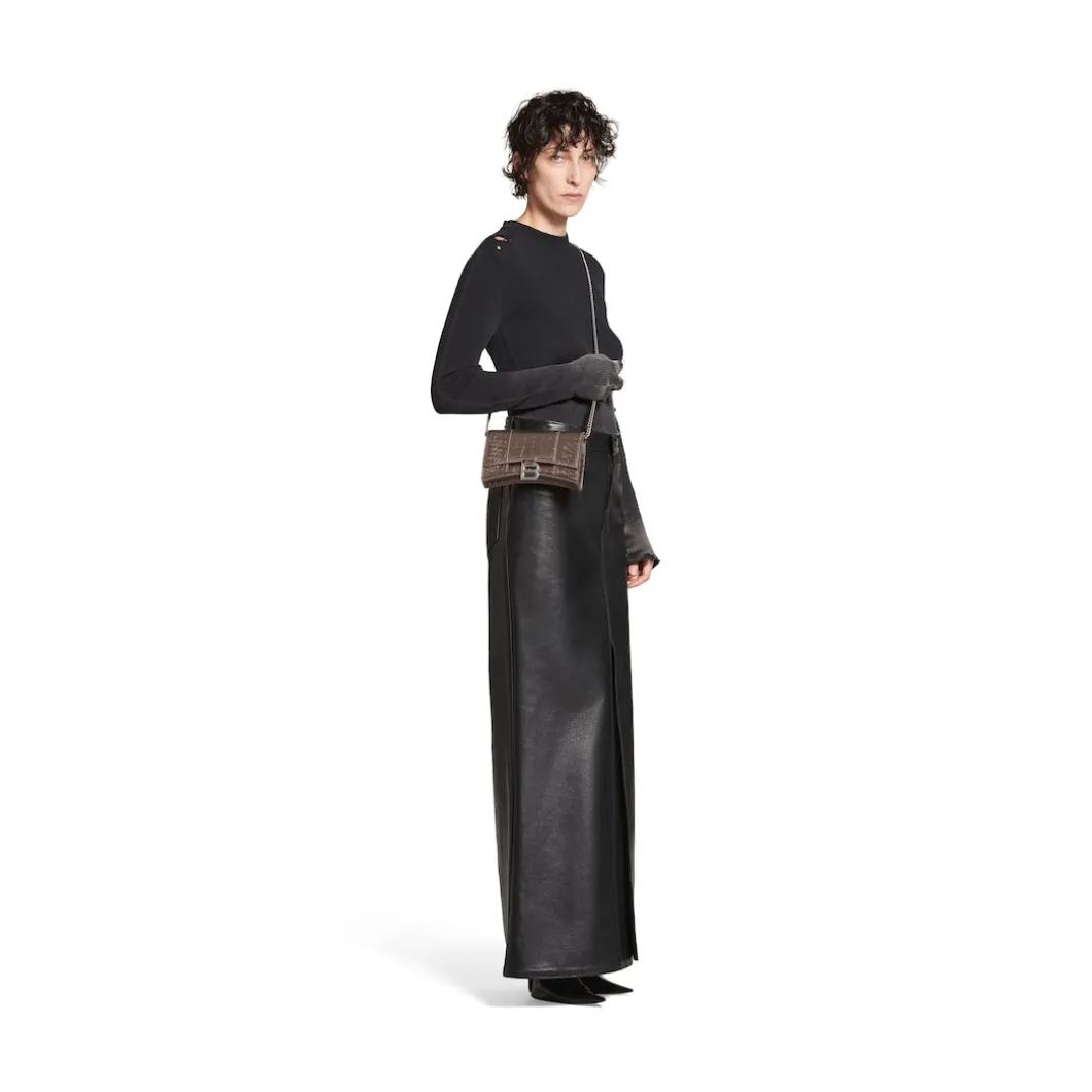 Portafoglio Con Catena Hourglass Metallizzato Con Lavorazione Coccodrillo da Donna in Bronzo