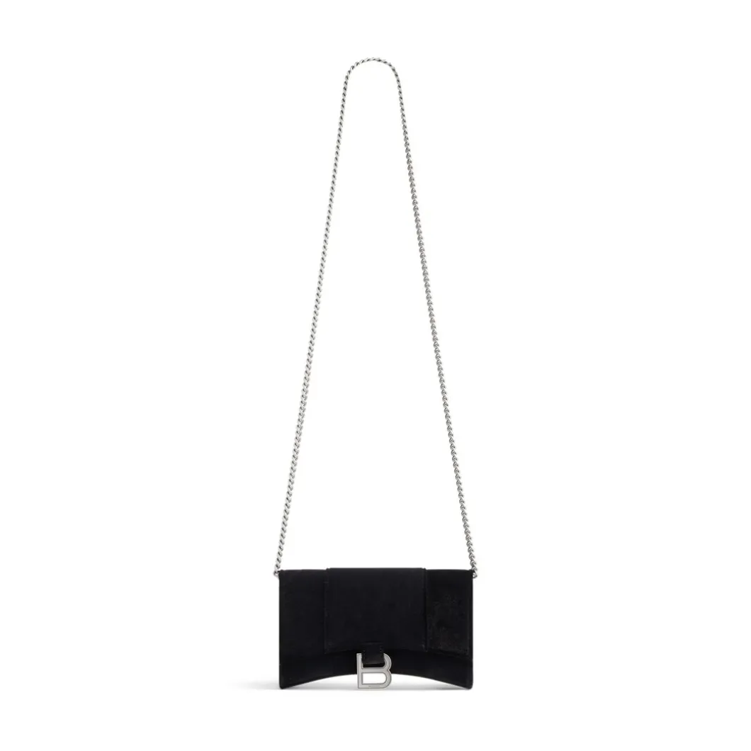 Portafoglio Con Catena Hourglass In Jersey Di Velluto da Donna in Nero