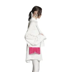 Portafoglio Con Catena Hourglass In Jersey Di Velluto da Donna in Rosa Acceso