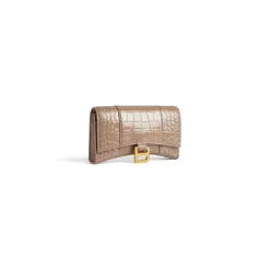 Portafoglio Con Catena Hourglass Con Lavorazione Coccodrillo  da Donna in Marrone