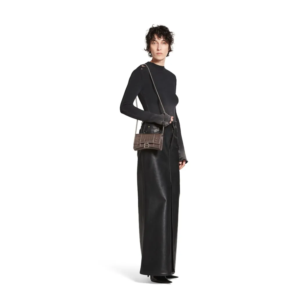 Portafoglio Con Catena Hourglass Metallizzato Con Lavorazione Coccodrillo da Donna in Bronzo