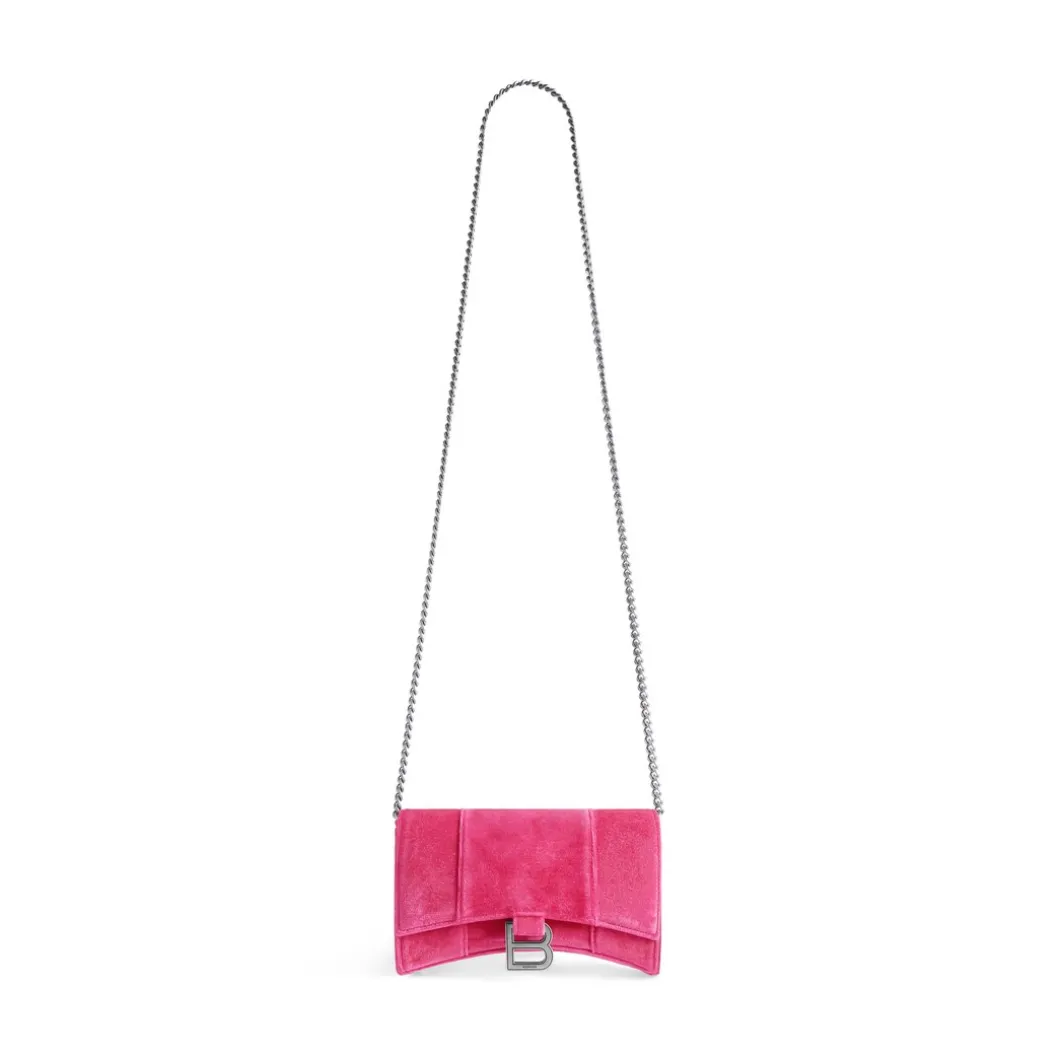 Portafoglio Con Catena Hourglass In Jersey Di Velluto da Donna in Rosa Acceso