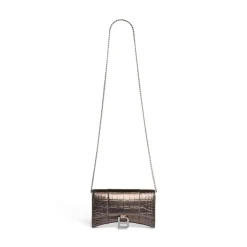 Portafoglio Con Catena Hourglass Metallizzato Con Lavorazione Coccodrillo da Donna in Bronzo