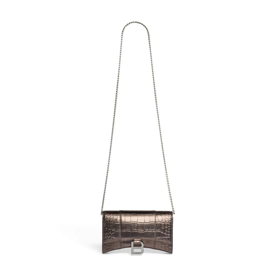 Portafoglio Con Catena Hourglass Metallizzato Con Lavorazione Coccodrillo da Donna in Bronzo