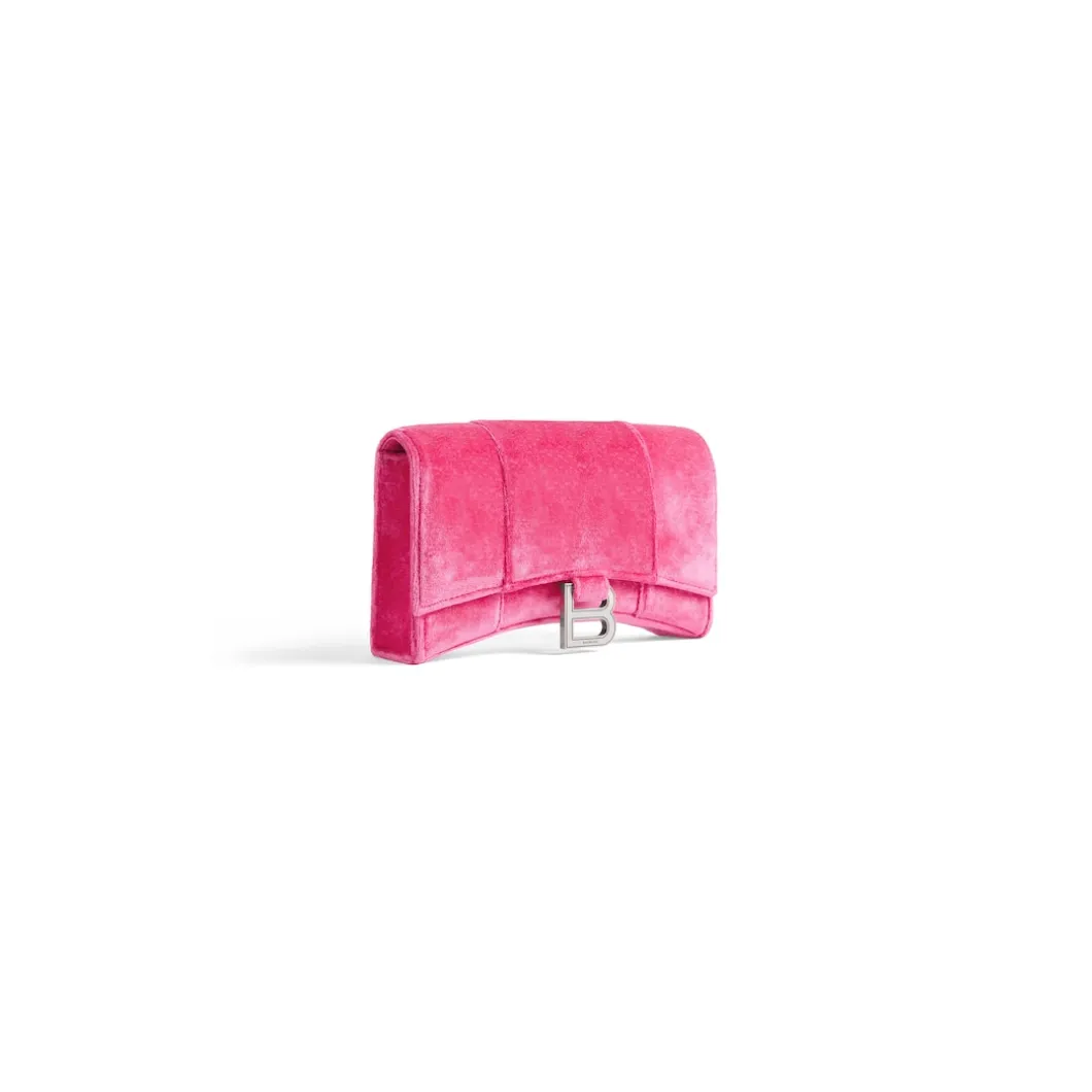 Portafoglio Con Catena Hourglass In Jersey Di Velluto da Donna in Rosa Acceso