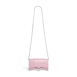 Portafoglio Con Catena Hourglass Con Lavorazione Coccodrillo  da Donna in Rosa