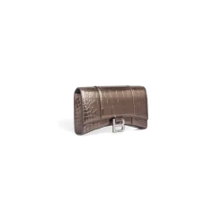 Portafoglio Con Catena Hourglass Metallizzato Con Lavorazione Coccodrillo da Donna in Bronzo