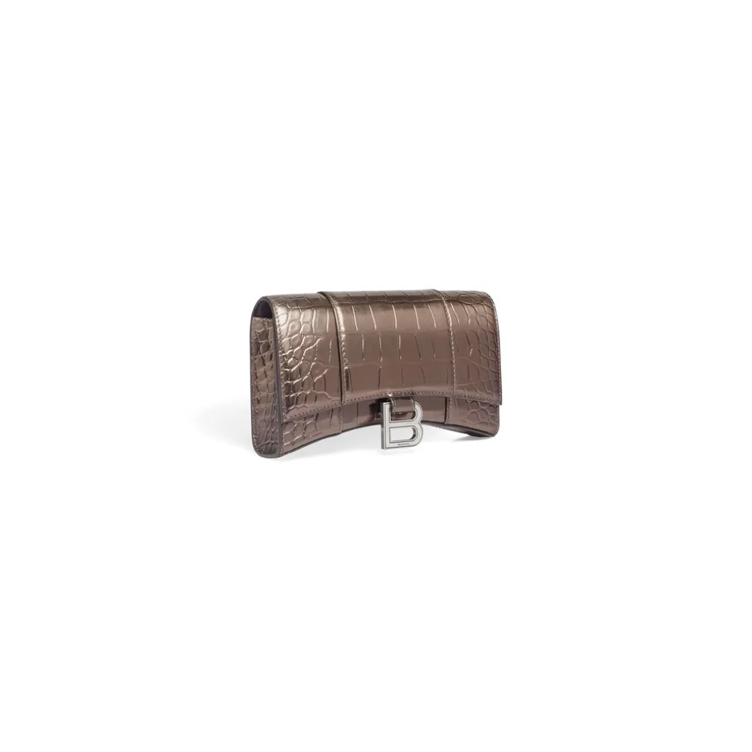 Portafoglio Con Catena Hourglass Metallizzato Con Lavorazione Coccodrillo da Donna in Bronzo