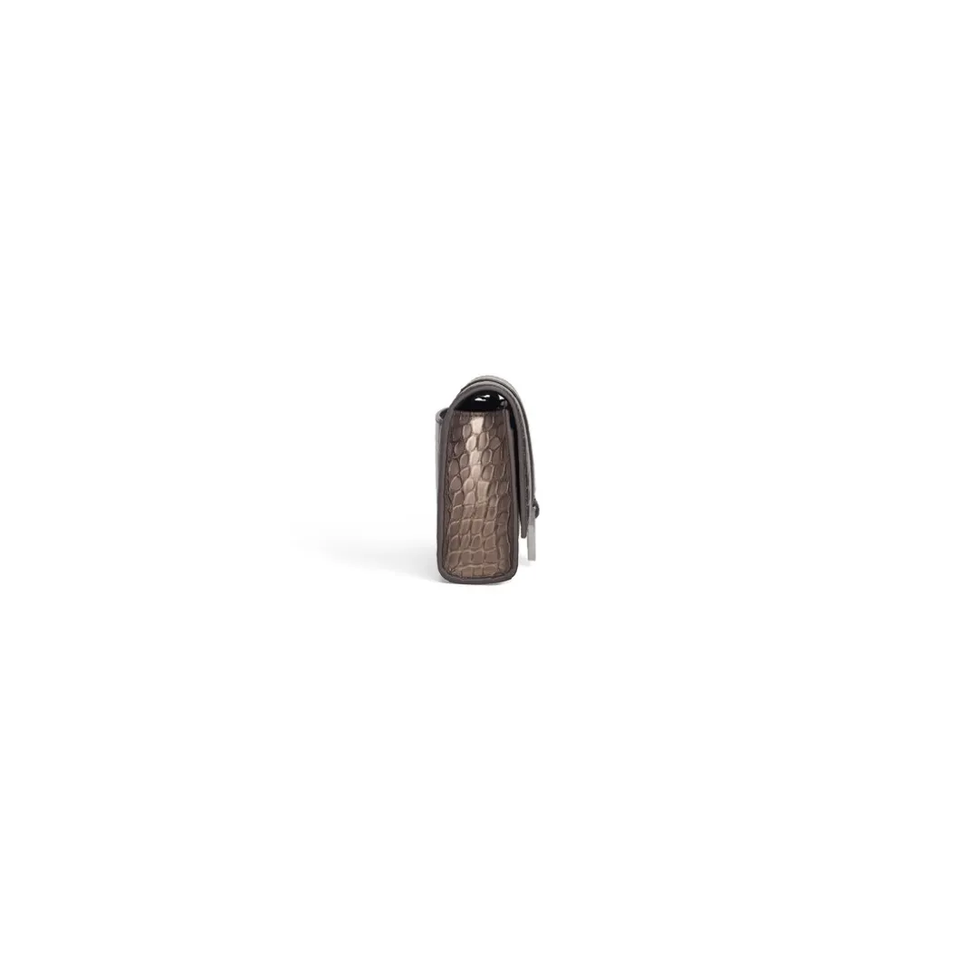 Portafoglio Con Catena Hourglass Metallizzato Con Lavorazione Coccodrillo da Donna in Bronzo