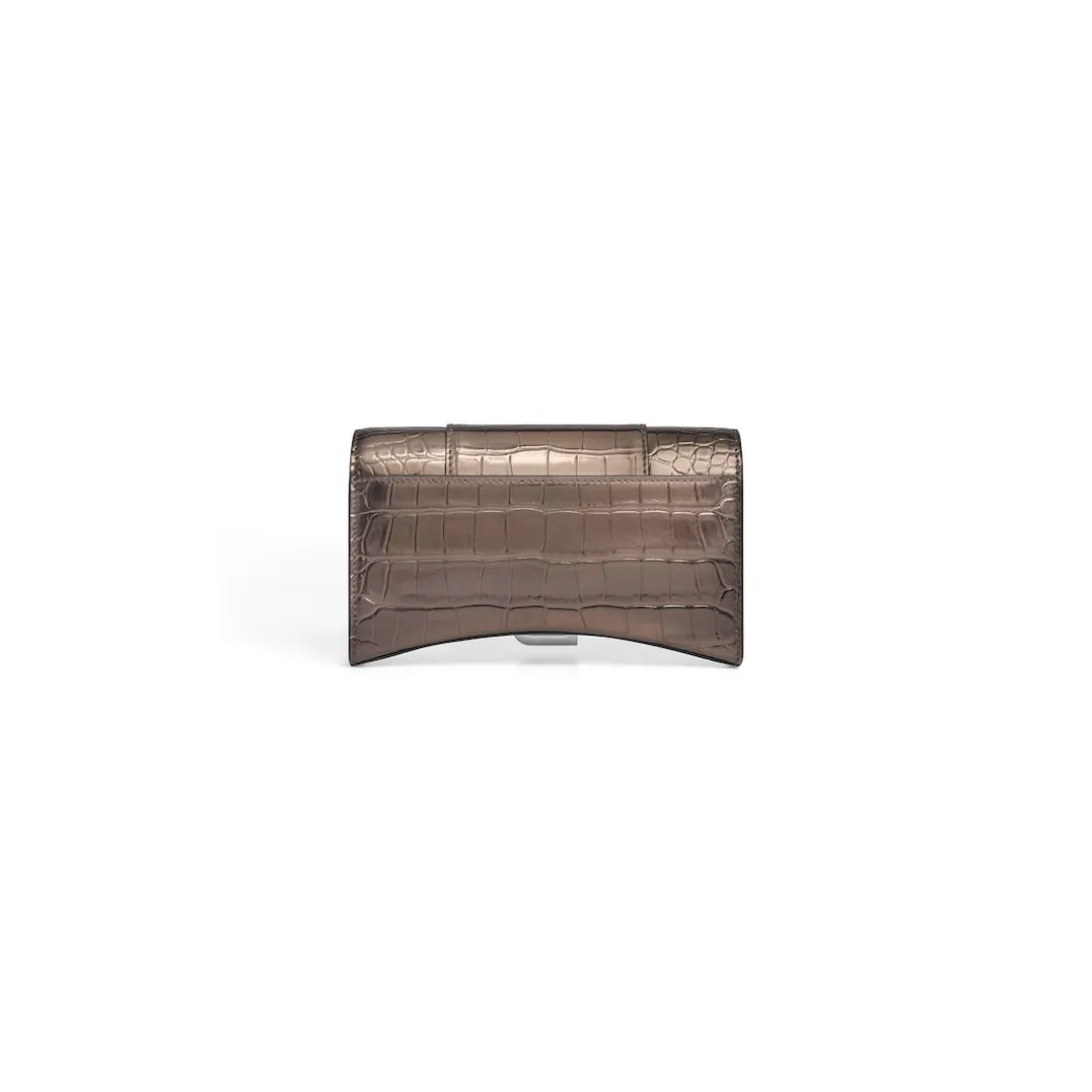 Portafoglio Con Catena Hourglass Metallizzato Con Lavorazione Coccodrillo da Donna in Bronzo