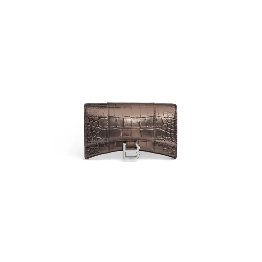 Portafoglio Con Catena Hourglass Metallizzato Con Lavorazione Coccodrillo da Donna in Bronzo