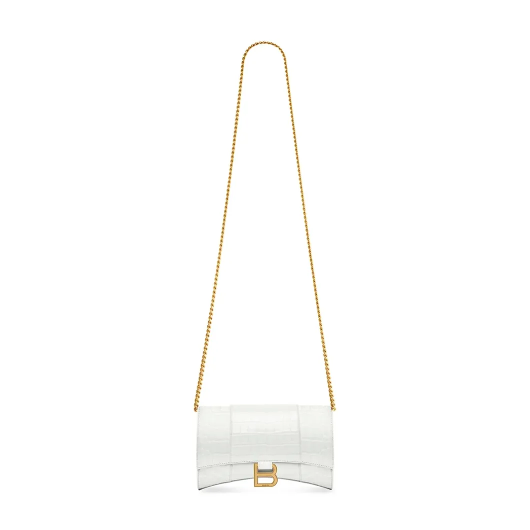Portafoglio Hourglass Con Catena Con Lavorazione Coccodrillo da Donna in Bianco