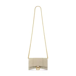 Portafoglio Hourglass Con Catena Con Lavorazione Coccodrillo da Donna in Beige