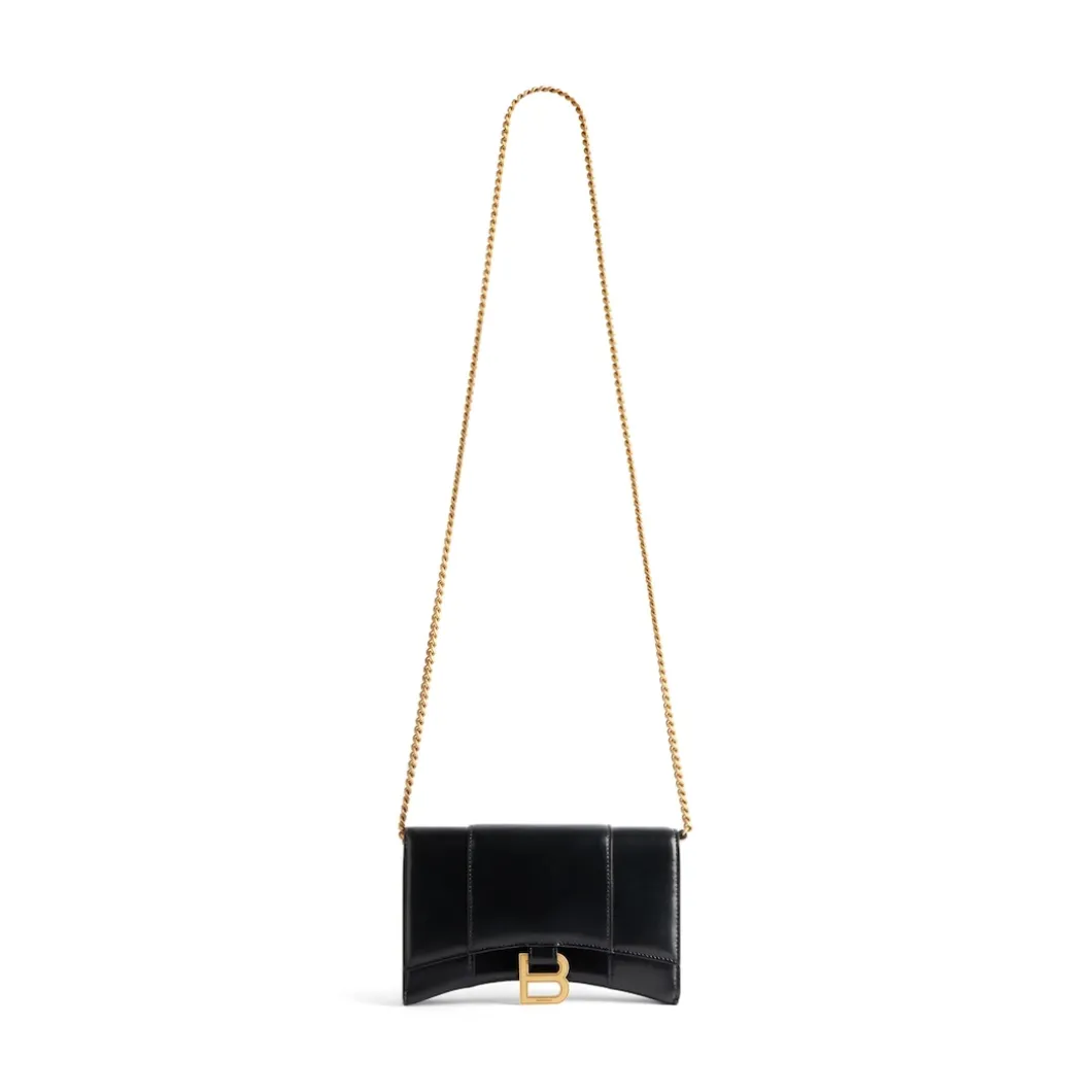 Portafoglio Hourglass Con Catena da Donna in Nero