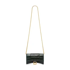 Portafoglio Hourglass Con Catena Con Lavorazione Coccodrillo da Donna in Verde